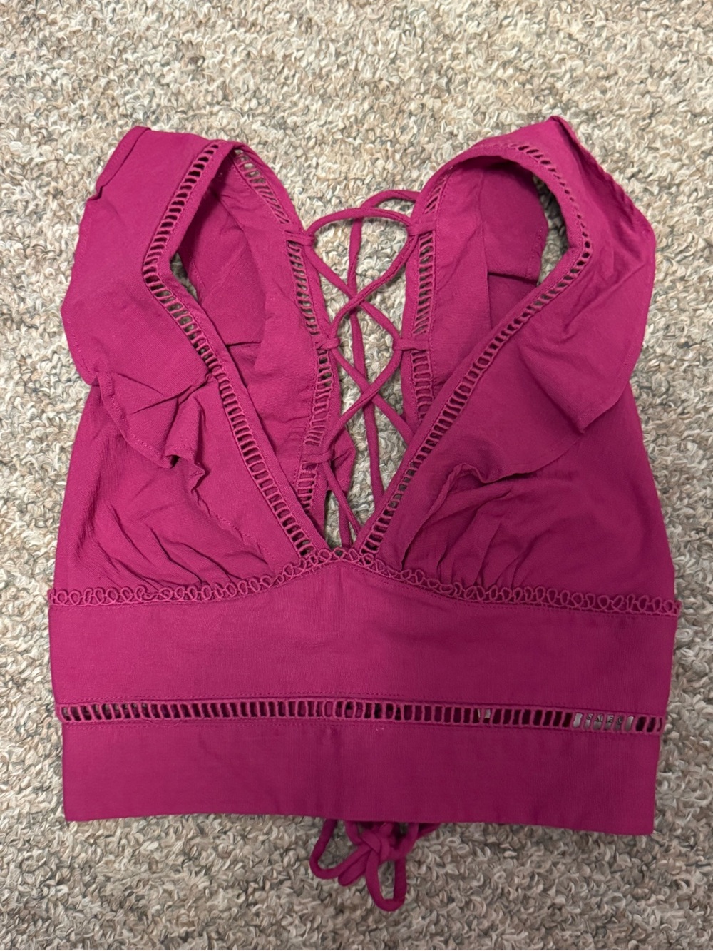 Free People Magenta Knit Top with Ladder Trim